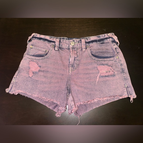 Free People Pants - Free People We The Free Distressed Denim Cutoff Shorts Pink Purple Acid Wash 30